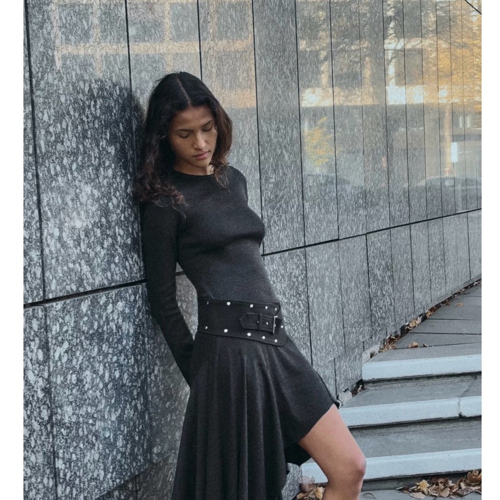 ZARA ASYMMETRIC MIDI DRESS with Belt Accent size small